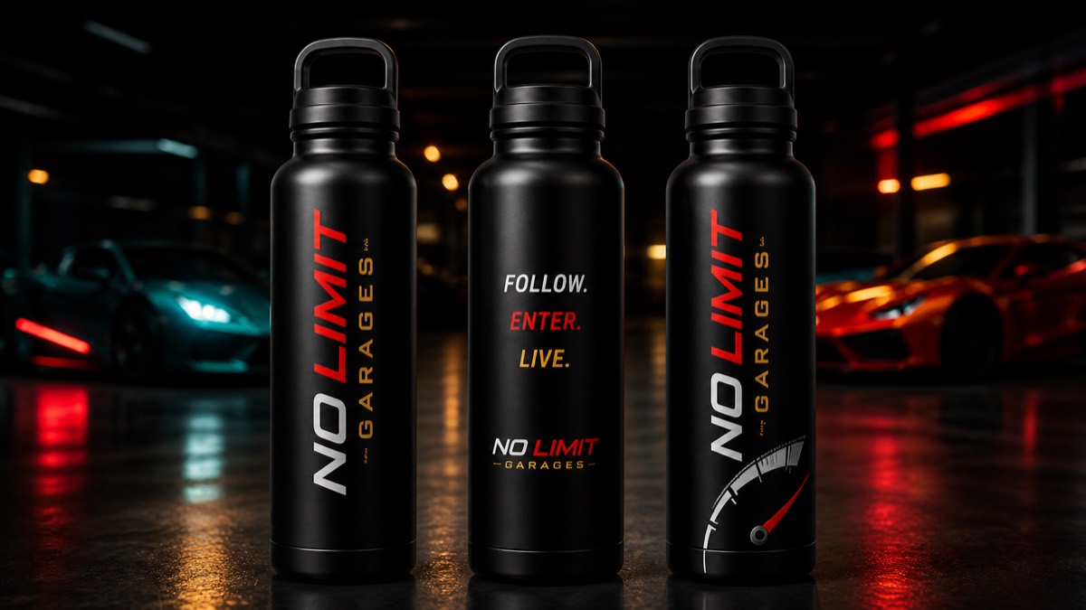 No Limit Garages water bottles